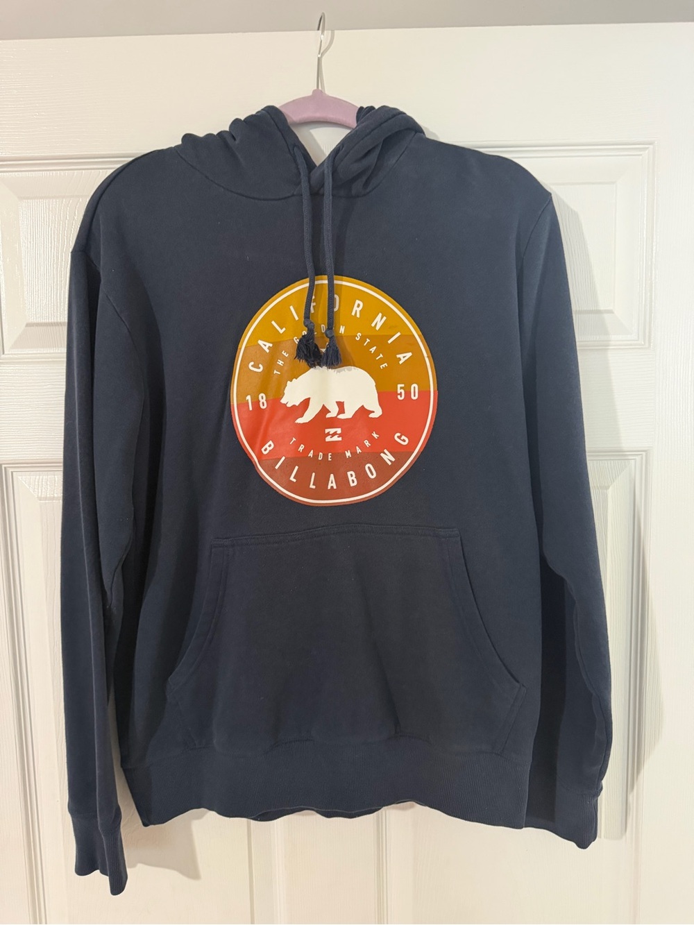 Billabong Navy Hoodie with Orange and Yellow California Bear Graphic